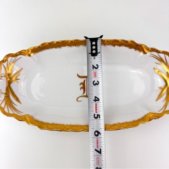 Antique Germany Gold Trim Porcelain Monogram Serving Bowl Dish - Picture 10 of 11